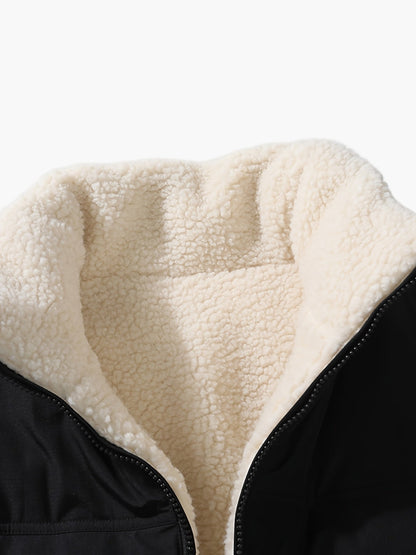Men's Reversible Outdoor Jacket with Stand-up Collar for Leisure and Winter