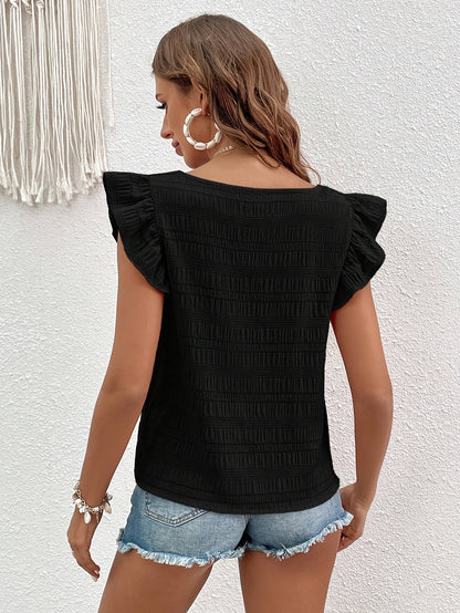Women's Summer Ruffle Top in Casual Style with Square Neckline – Perfect for Leisure and Vacation