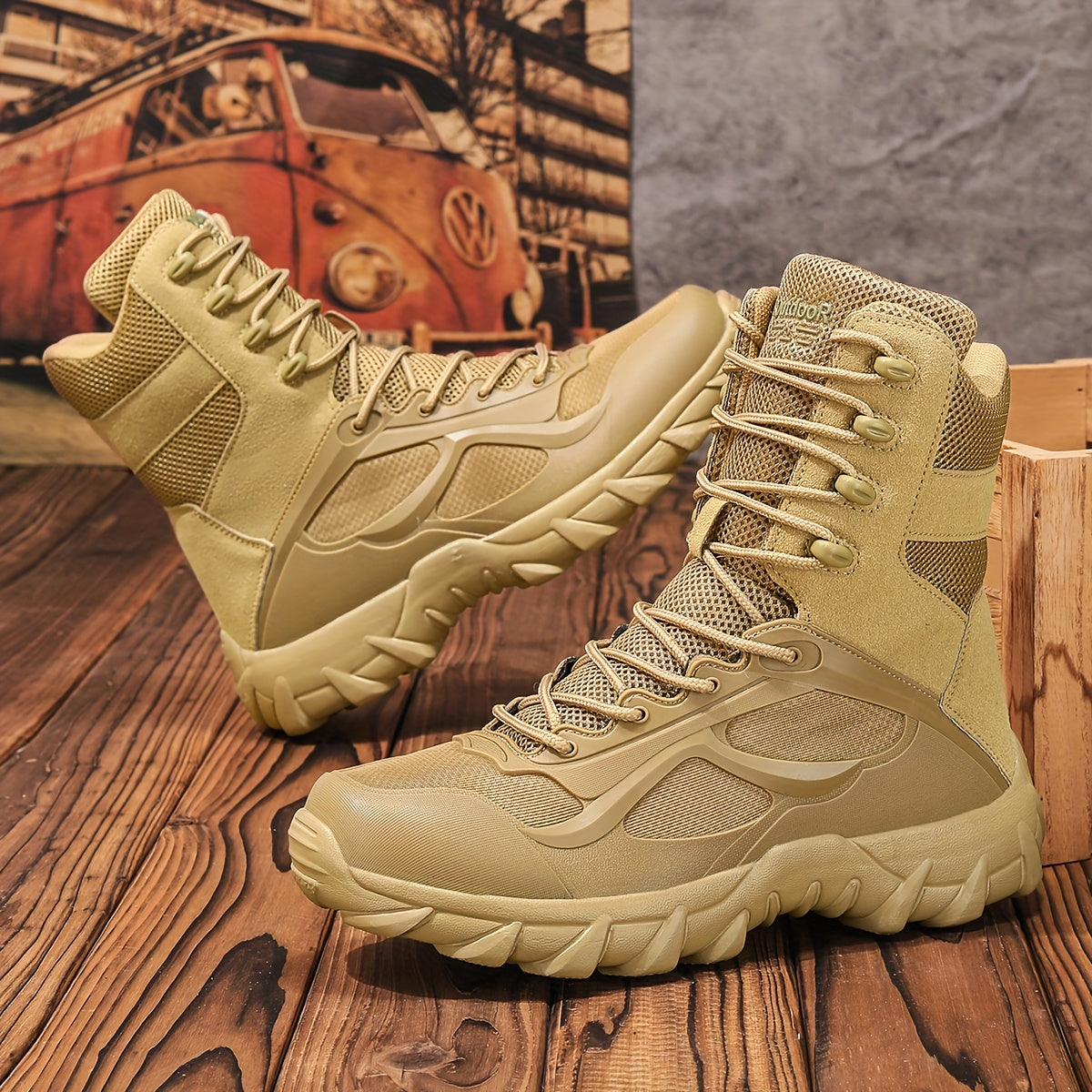 Tactical men's boots, high ankle coverage, khaki and black