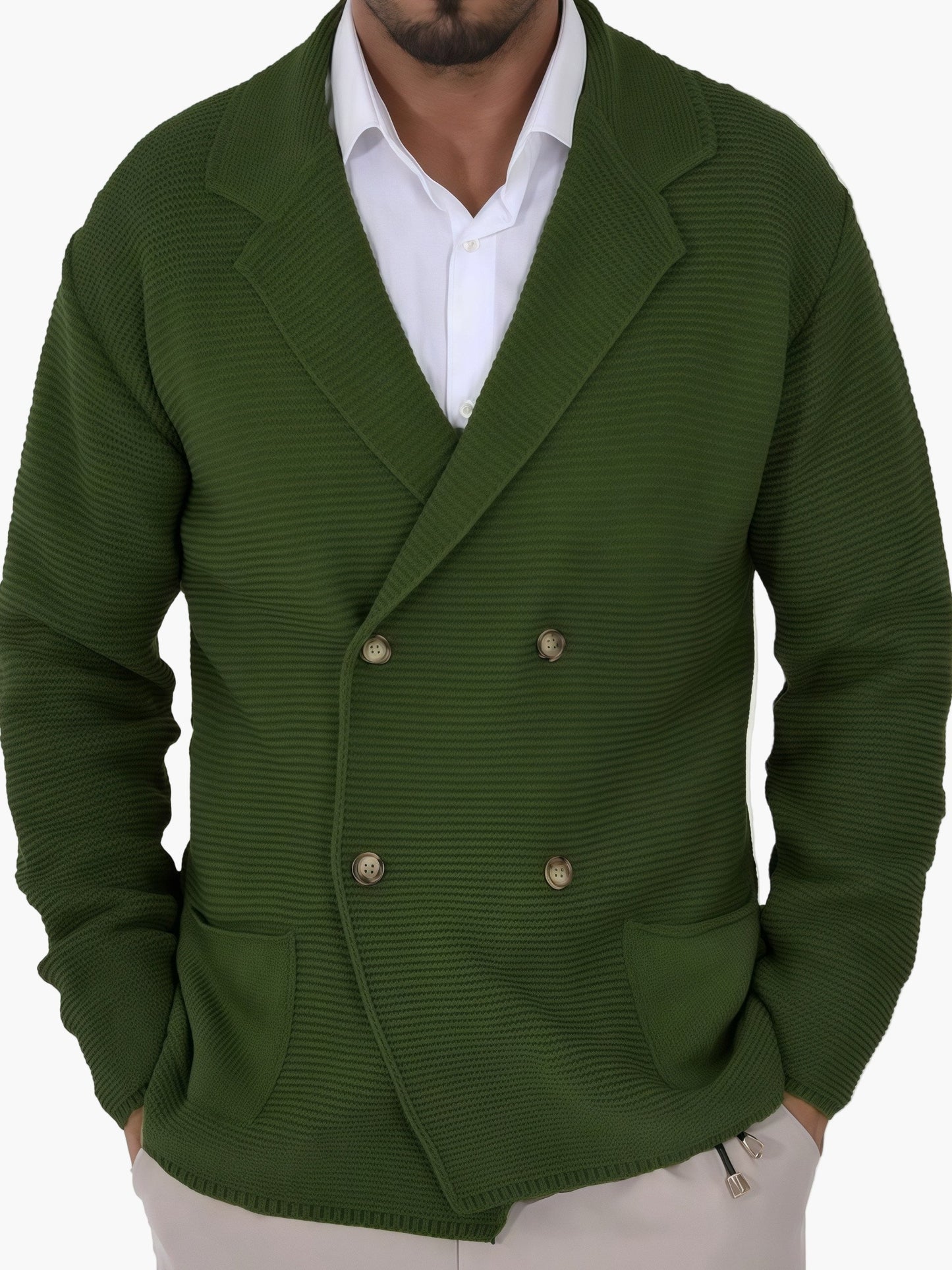Men's knitted cardigan with lapel collar, double-breasted – Elegant casual blazer for everyday and office use