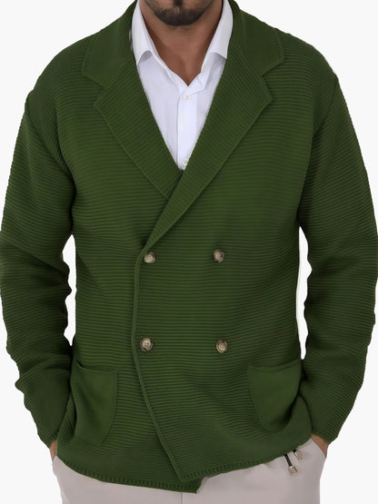 Men's knitted cardigan with lapel collar, double-breasted – Elegant casual blazer for everyday and office use