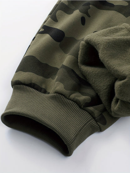 Men's camouflage tracksuit set, hooded jacket & pants, khaki green