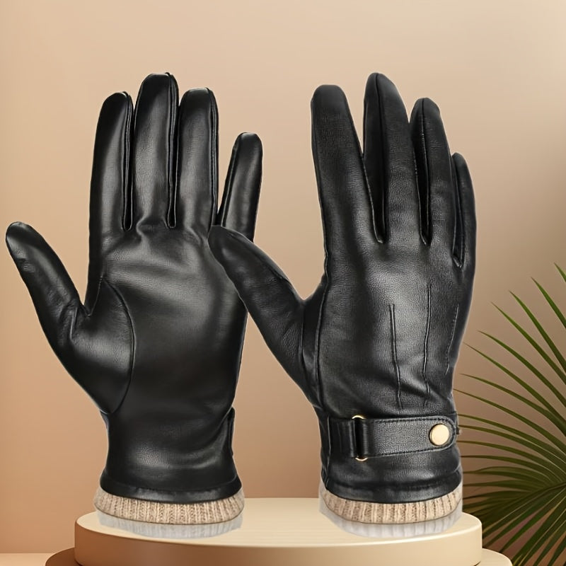 Winterhandschuhe Braun Strickbündchen Verstellbarer Riegel