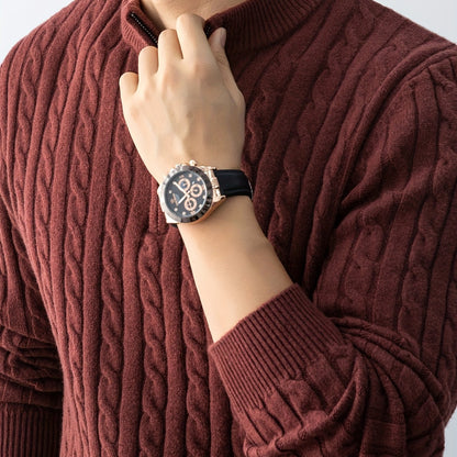 Men's knitted sweater with cable pattern and stand-up collar – fashionable casual style for autumn and winter
