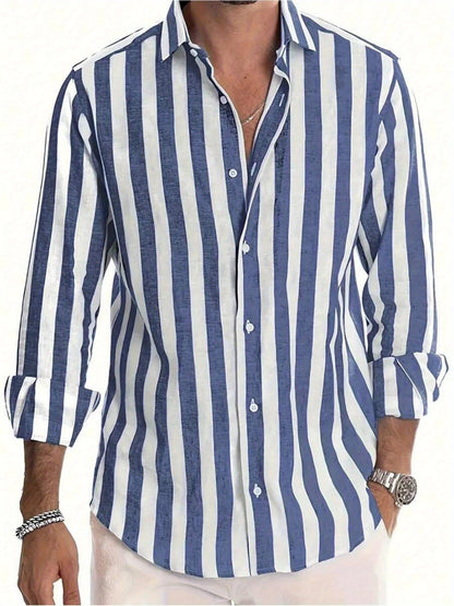 Men's casual shirt with wide stripes and modern cut – Perfect for everyday wear and vacation
