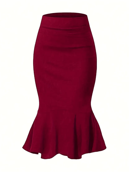 Women's Elegant Fishtail Midi Skirt for Office and Festive Occasions