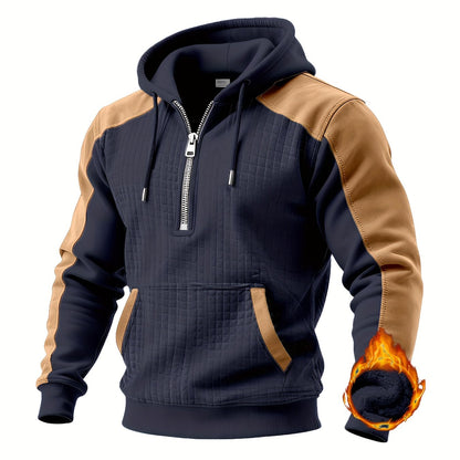 Herren Hoodie Halb-Reißverschluss Stepp-Optik Zweifarbig