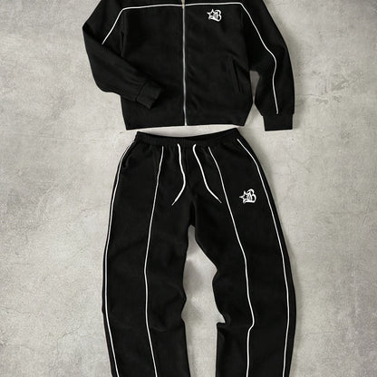 Unisex tracksuit with zip-up jacket and pants, contrast stripes