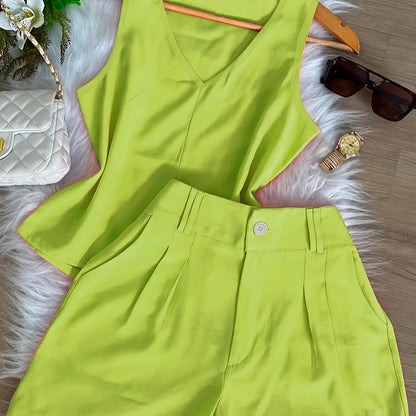 Women's Two-Piece Set – Elegant Top and Shorts for Spring & Summer, Leisure & Everyday Wear