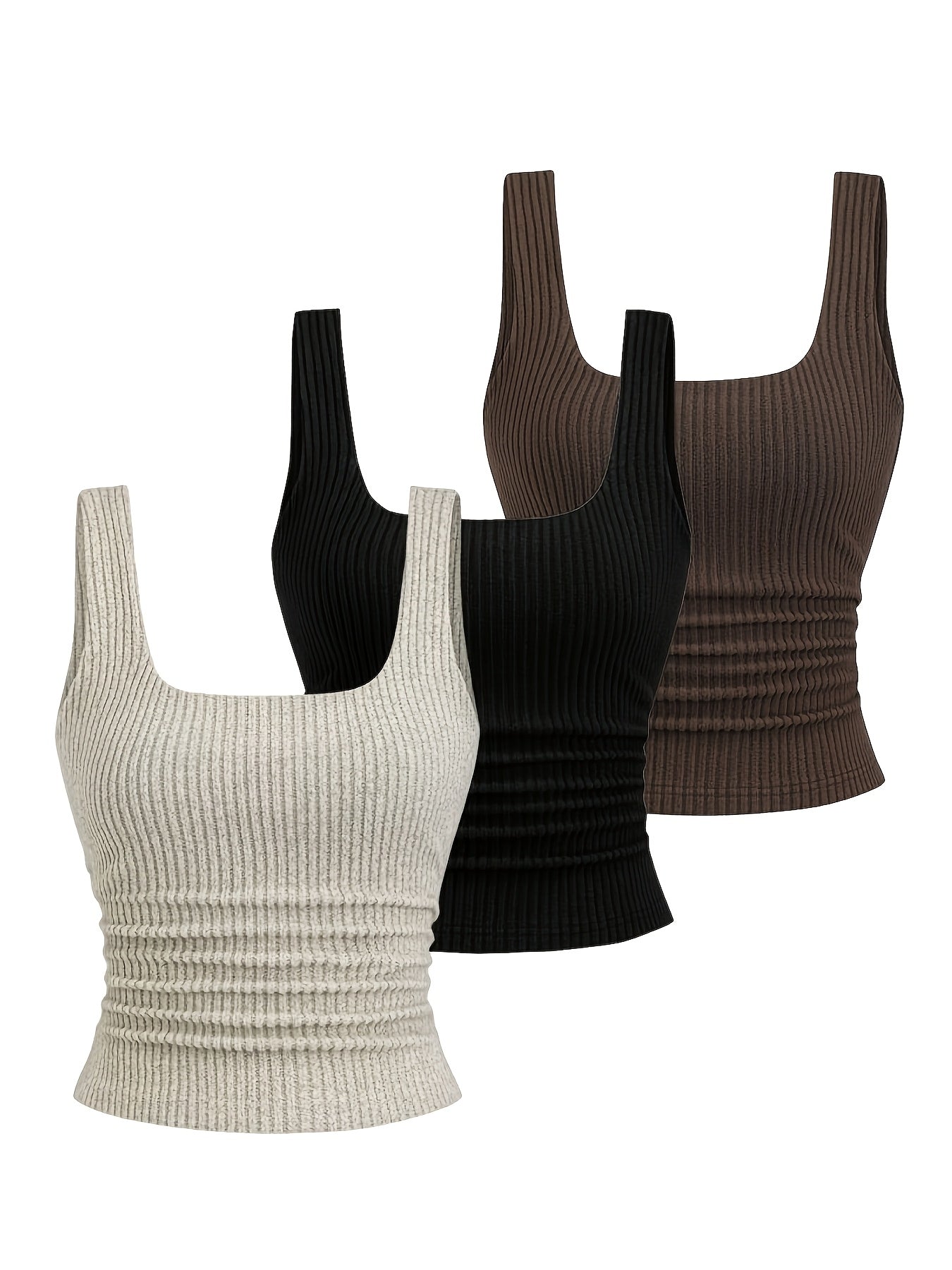 Women's ribbed knit tank top with wide straps and square neck – fashionable basic look for everyday and leisure