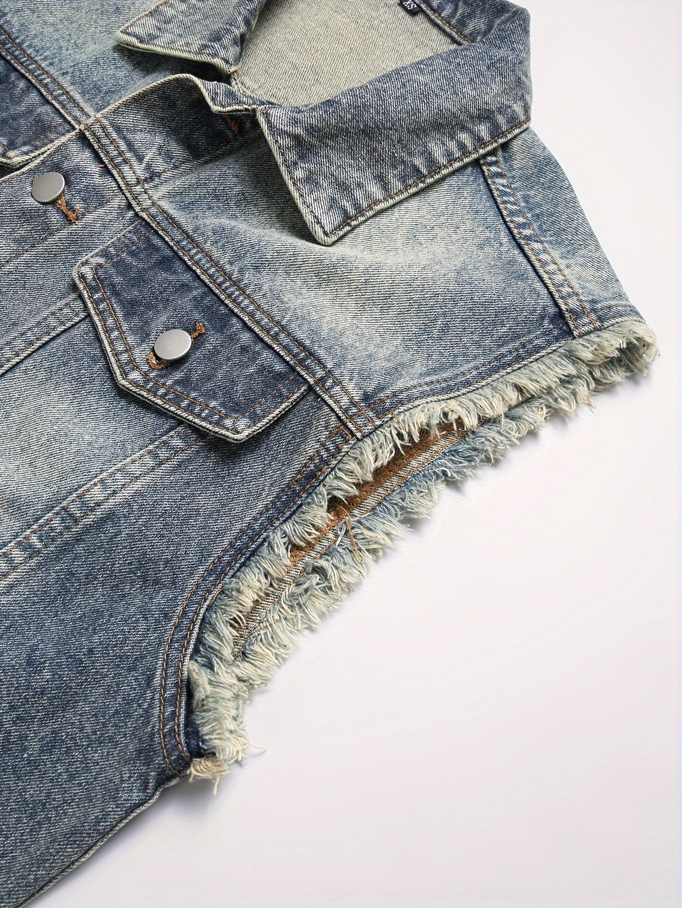 Jeansweste ärmellos für Herren, abgenutzt, mit Knopfverschluss, Blau