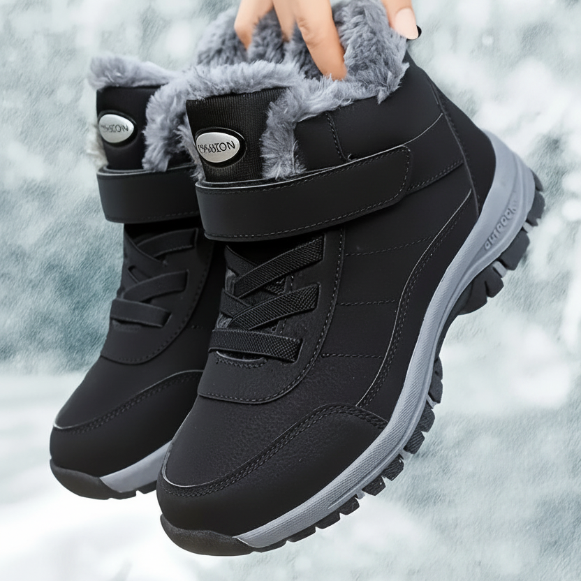 Winterstiefel gefüttert mit Klettverschluss und Schnürung, rutschfeste Sohle