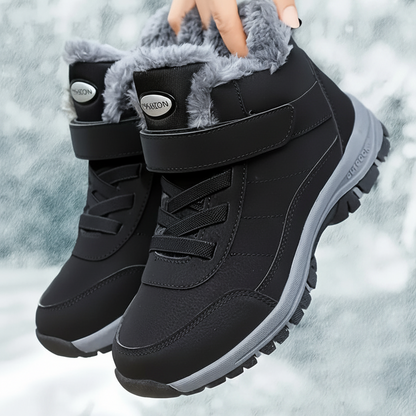 Winterstiefel gefüttert mit Klettverschluss und Schnürung, rutschfeste Sohle