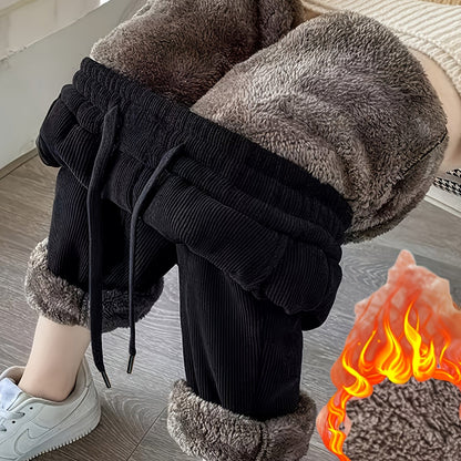 Unisex Winterhose Cord Innenfutter Plüsch Schwarz