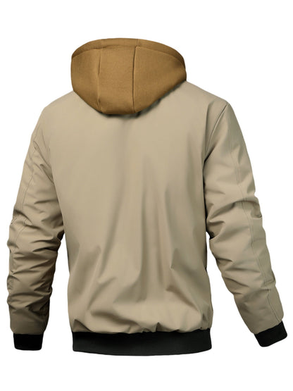 Herren Bomberjacke mit Kapuze Steppfutter Kariert Beige