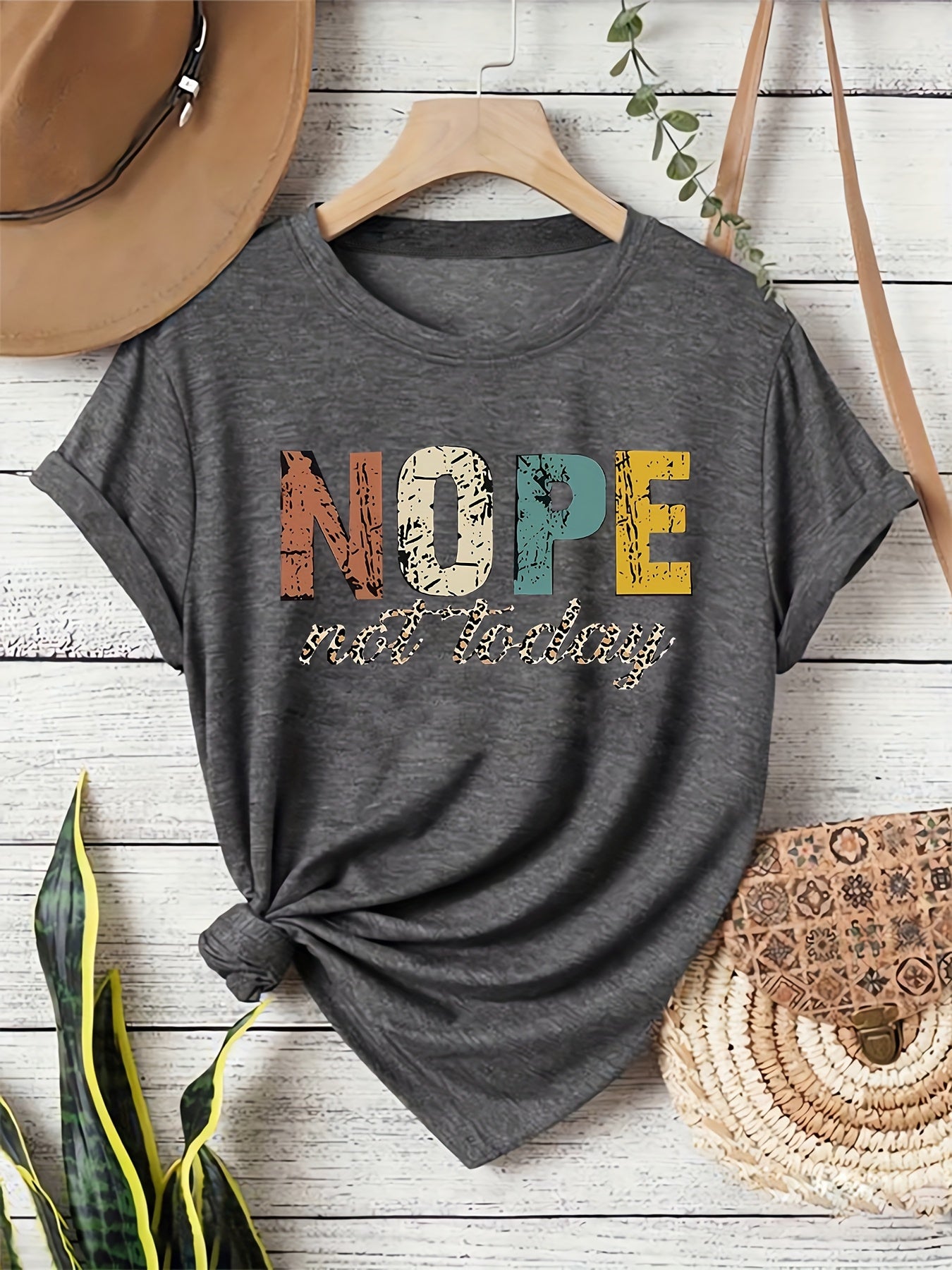 Women's T-Shirt with Saying NOPE Not Today – Funny Casual Shirt, Loose Fit, Trendy Statement Design