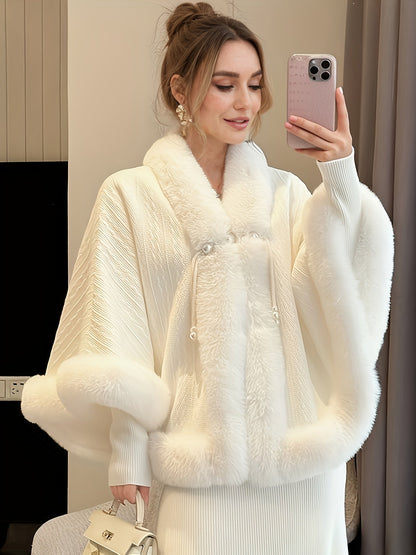 Women's white winter jacket with faux fur trim