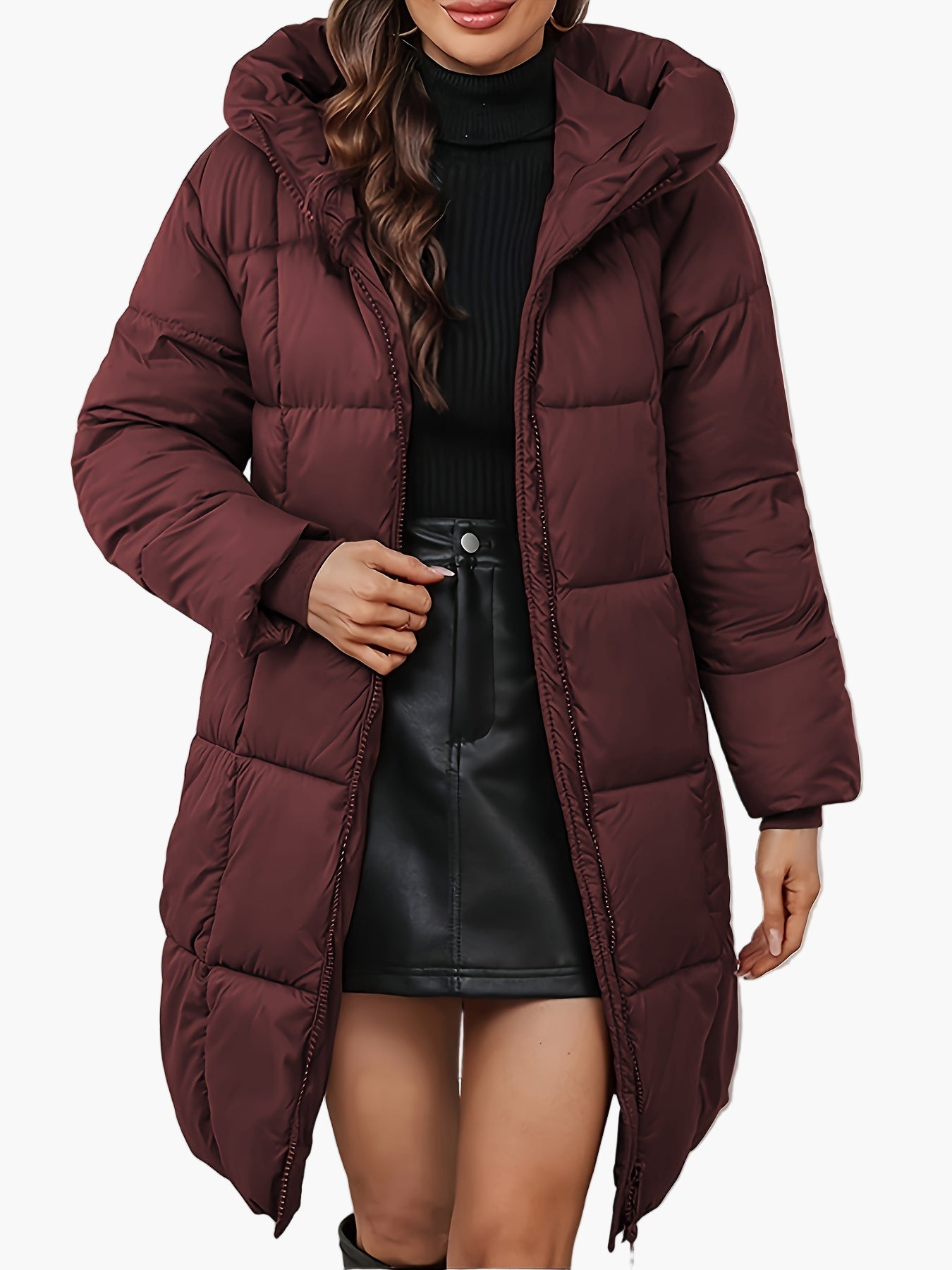 Damen Winter Steppmantel mit Kapuze, modischer langer Parka für Alltag und Outdoor