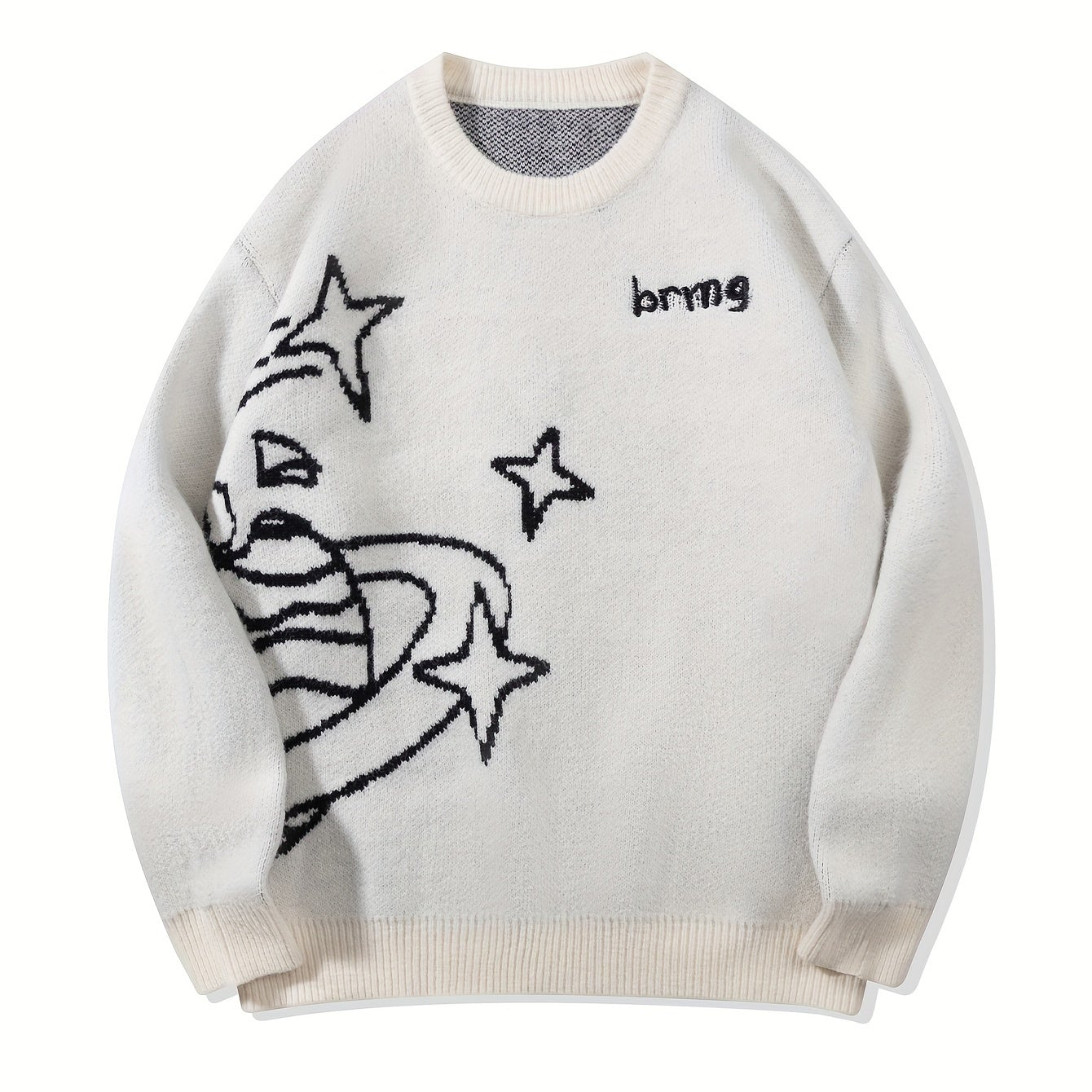 Unisex knitted sweater with a round neckline and planet motif – oversized, loose fit