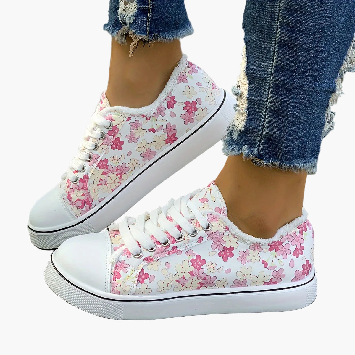 Damen Sneaker Freizeitmode mit Blumenmuster – Bequeme Alltagsschuhe für stilbewusste Frauen