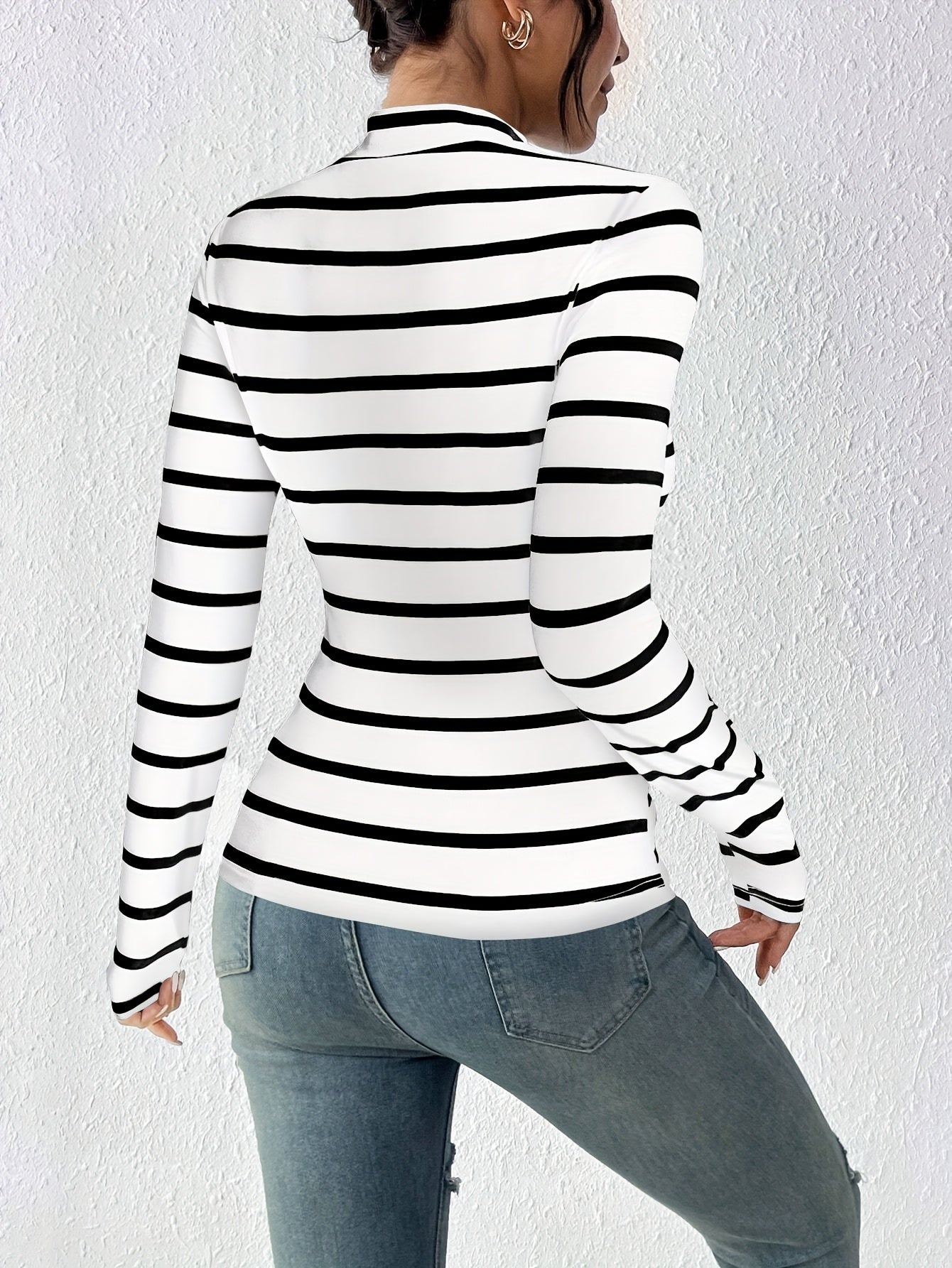 Damen Langarmshirt gestreift Stehkragen