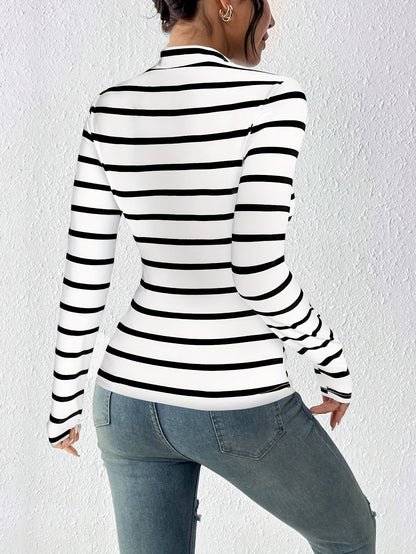 Damen Langarmshirt gestreift Stehkragen