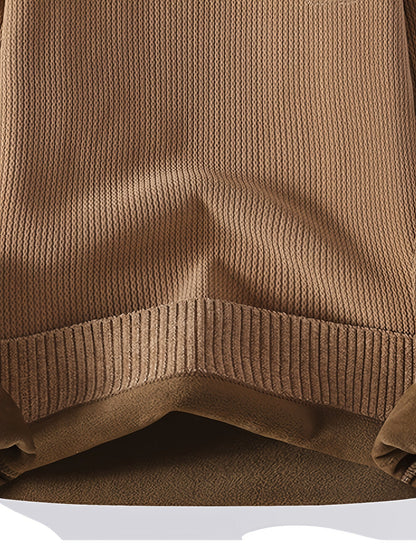 Unisex Langarm Pullover mit Ellbogen-Patches, Rundhalsausschnitt, gerippter Saum