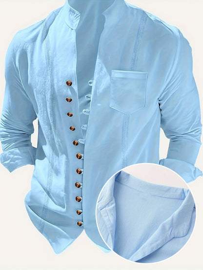 Men's Stand Collar Casual Shirt with Button Placket – Casual Look for Everyday and Special Occasions