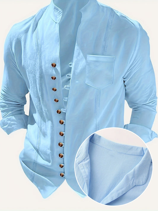 Men's Stand Collar Casual Shirt with Button Placket – Casual Look for Everyday and Special Occasions
