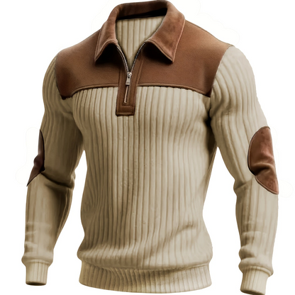 Herren Rippstrick Pullover mit Reißverschlusskragen und Kontrastdetails