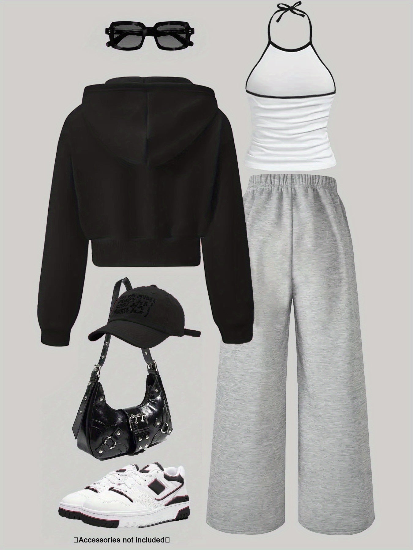 Women's 3-piece set: cropped hoodie, halter top & wide-leg joggers