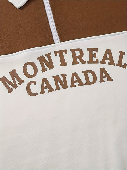 Unisex long-sleeve sweatshirt with collar, zipper, and “Montreal Canada” print – Green/White