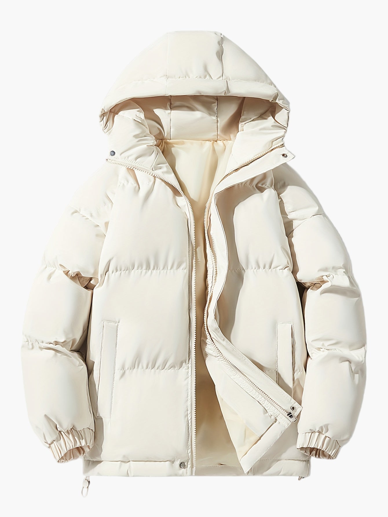 Men's Winter Quilted Jacket with Hood, Casual Outdoor Warm Jacket