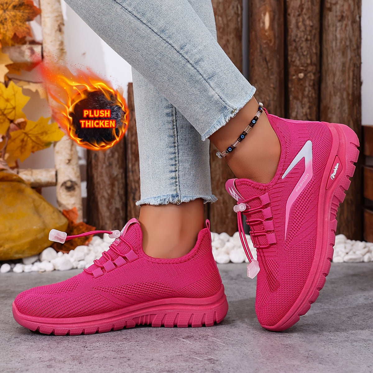 Pink women's sneakers lined with elastic laces