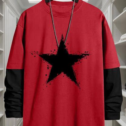Men’s long-sleeve T-shirt with star print and contrast sleeves