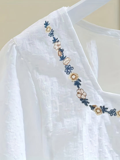 Women's Blouse with Embroidery and Square Neckline – Elegant Spring and Summer Style