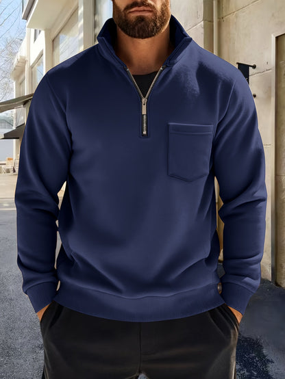 Herren Halb-Reißverschluss Pullover mit Brusttasche