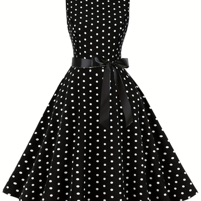 Women's Vintage Polka Dot Fit & Flare Dress for Festive Occasions and Everyday Wear