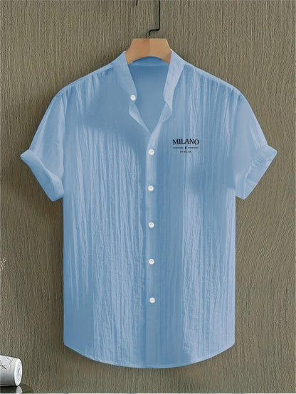 Men's Stand Collar Summer Casual Shirt with Button Placket – Urban Milano Design