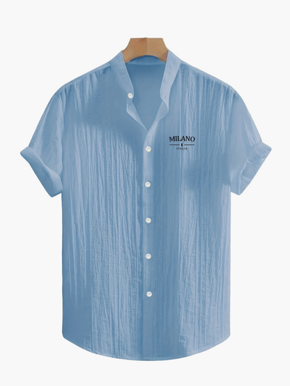 Men's Stand Collar Summer Casual Shirt with Button Placket – Urban Milano Design