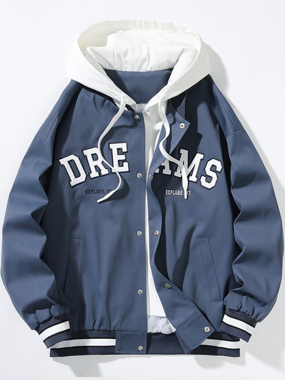 Men's varsity jacket with a hood and DREAMS lettering