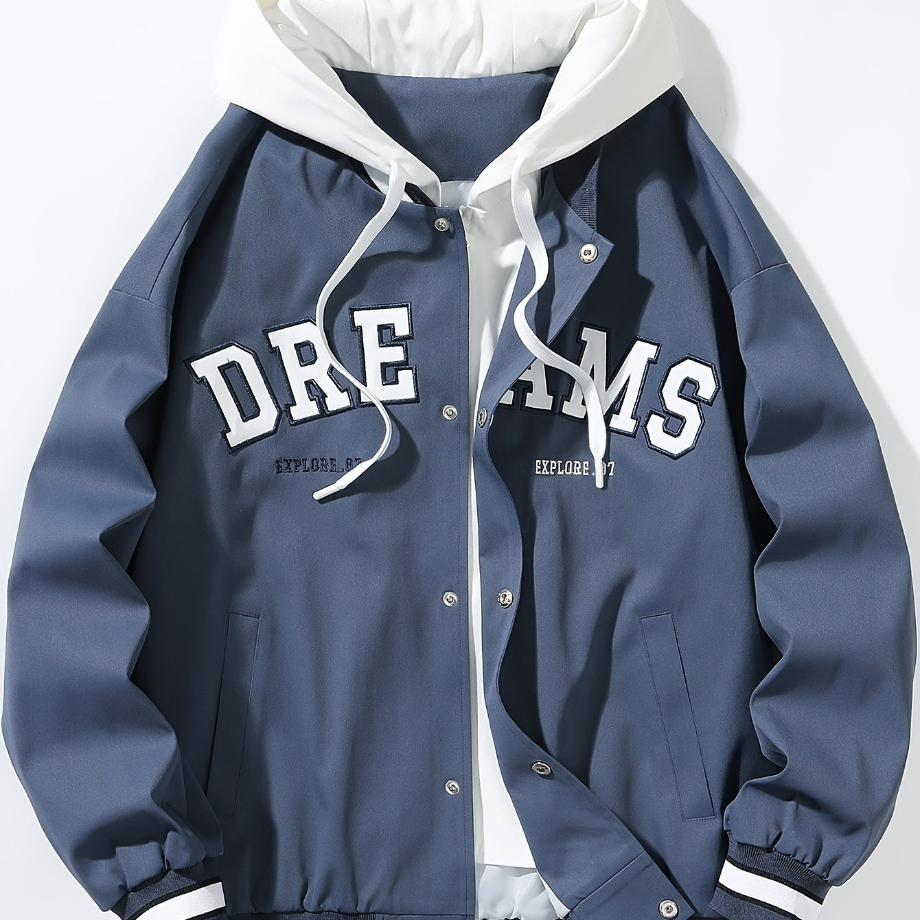 Men's varsity jacket with a hood and DREAMS lettering