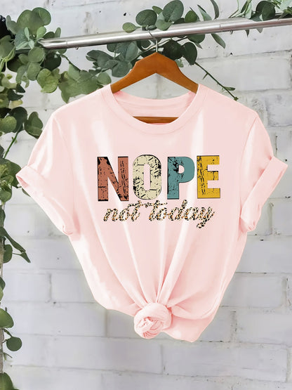 Women's T-Shirt with Saying NOPE Not Today – Funny Casual Shirt, Loose Fit, Trendy Statement Design