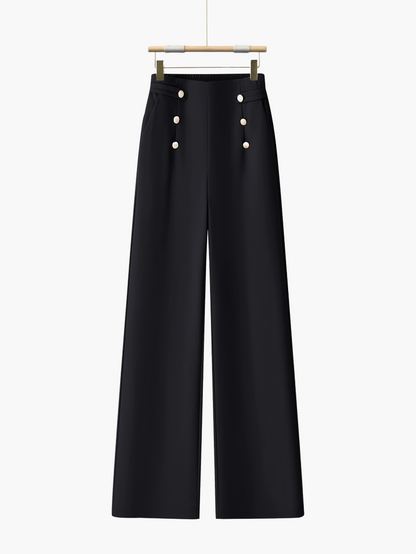 Women's Elegant Wide-Leg Pants with Button Details – Casual & Office