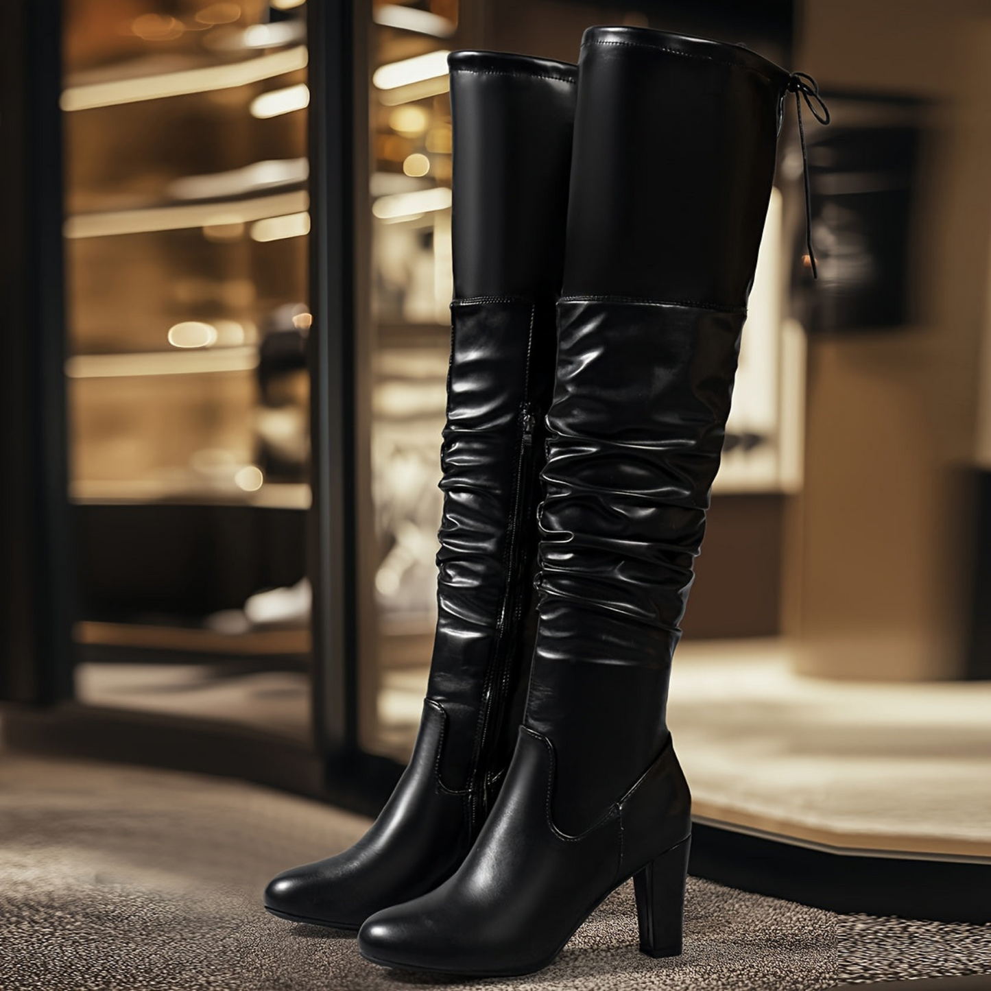 Damen Overknees Stiefel Schwarz mit Blockabsatz