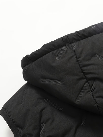 Padded men's vest in black with a hood and plush lining