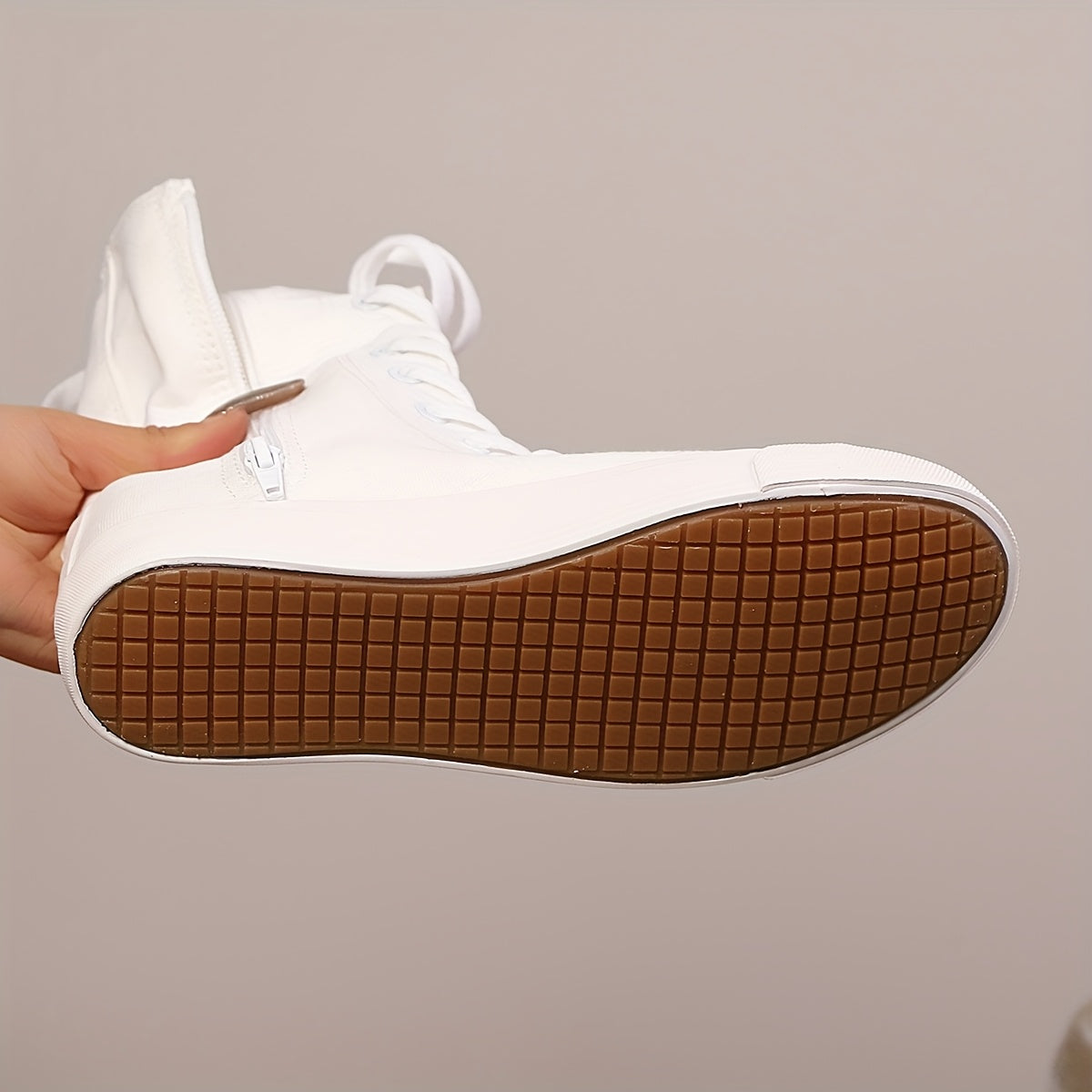 High-top canvas sneaker boots with laces and a zipper for women