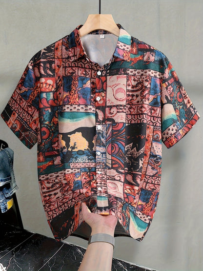 Men's Short-Sleeve Casual Shirt with Modern Floral Pattern – Casual Resort Shirt for Summer & Vacation