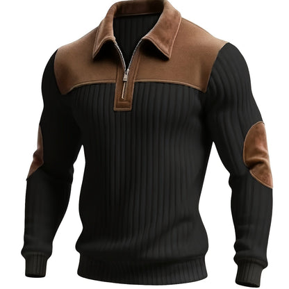 Herren Rippstrick Pullover mit Reißverschlusskragen und Kontrastdetails