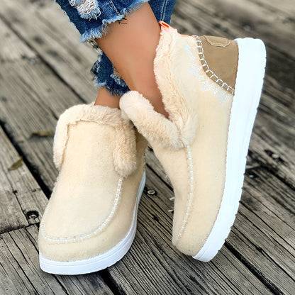 Women's warm slippers with faux fur lining & embroidery